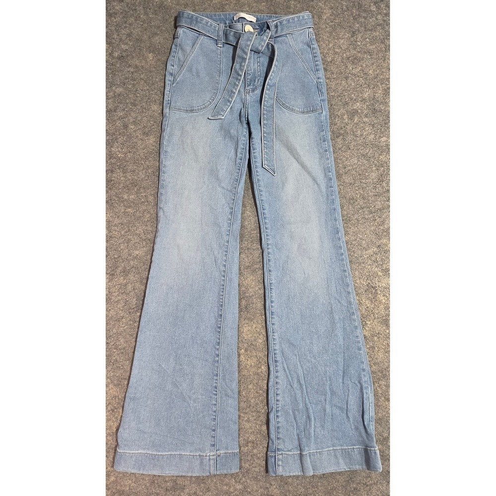 LC Lauren Conrad High Rise Flare Jeans Light Wash Tie Waist Size 2 Wide Leg